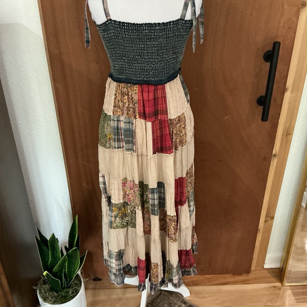 Young Threads Patchwork Dress Smocked Large Maxi Boho Cottage Prairie Western - Picture 6 of 16